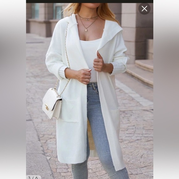 Simply Live cozy knitted cardigan color block hooded longline open front sweater - Picture 2 of 16